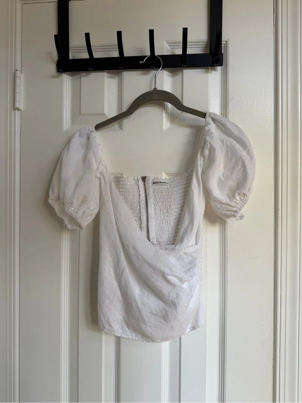 Reformation Framboise White Linen Puff Sleeve Top Size 4